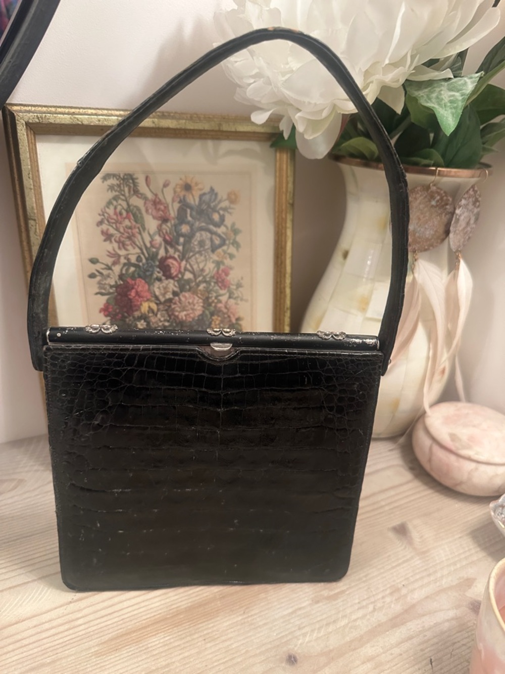 BELLESTONE Genuine Vintage Crocodile Structured Handbag